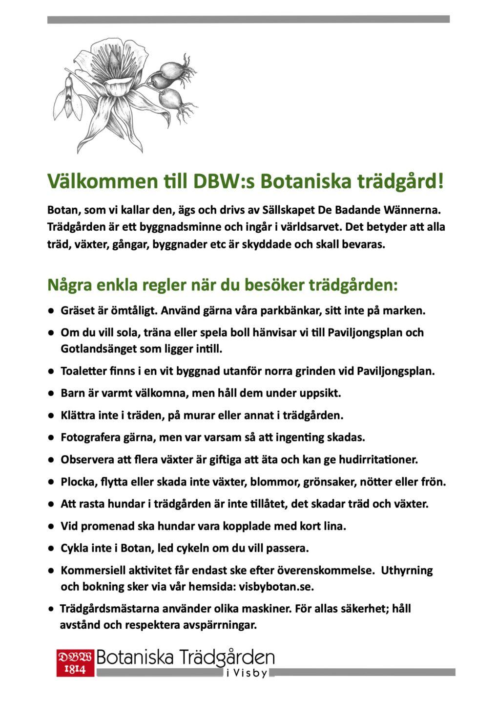 Trivselregler för Visby Botaniska trädgård 2026